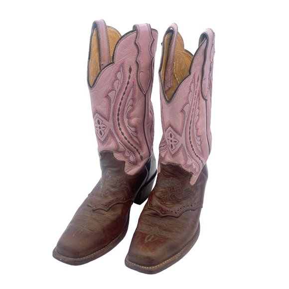 Justin Shoes - Justin Brown & Pink Western Boots Size 8